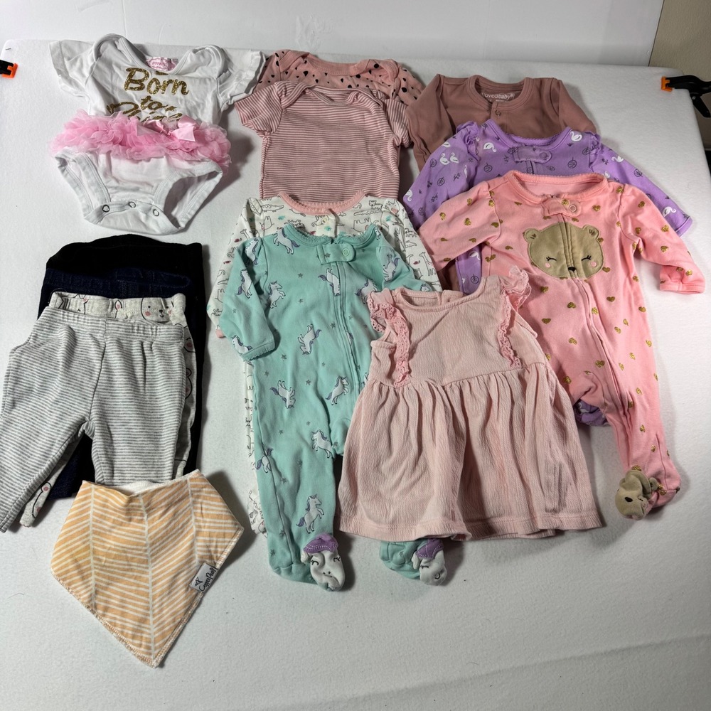 Mixed Baby Girl Clothing Lot Sleepers Tutu Dress Leggings Copper Pearl Bib Set